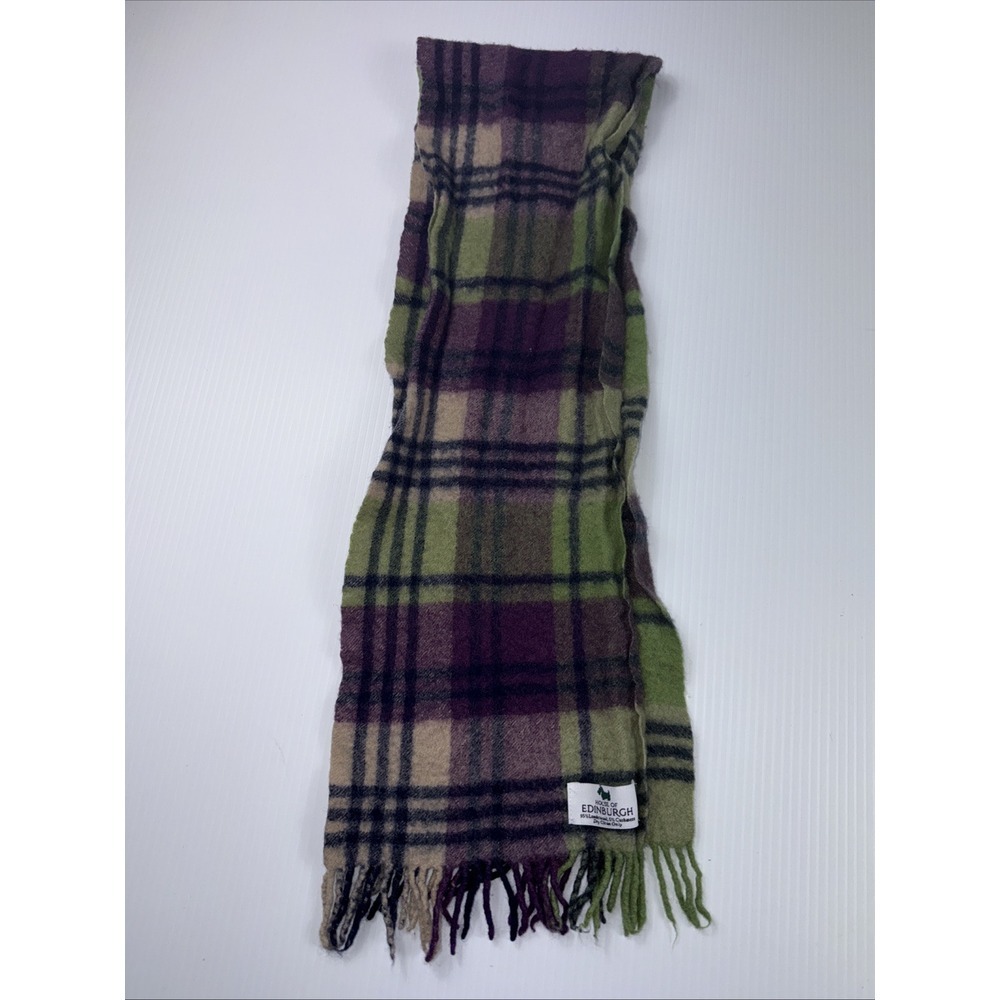 HOUSE OF‎ EDINBURGH Lamb Wool Cashmere Scarf Plaid Thompson Fringed 8.5x50"